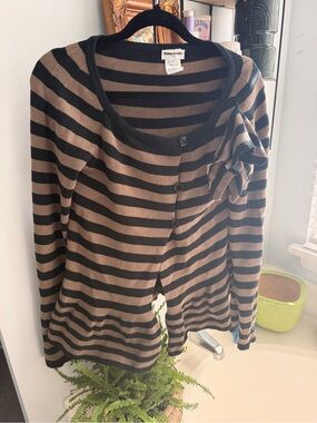 Sonia Rykiel Paris Cardigan 42 French Quiet Luxury Striped 100% Cotton